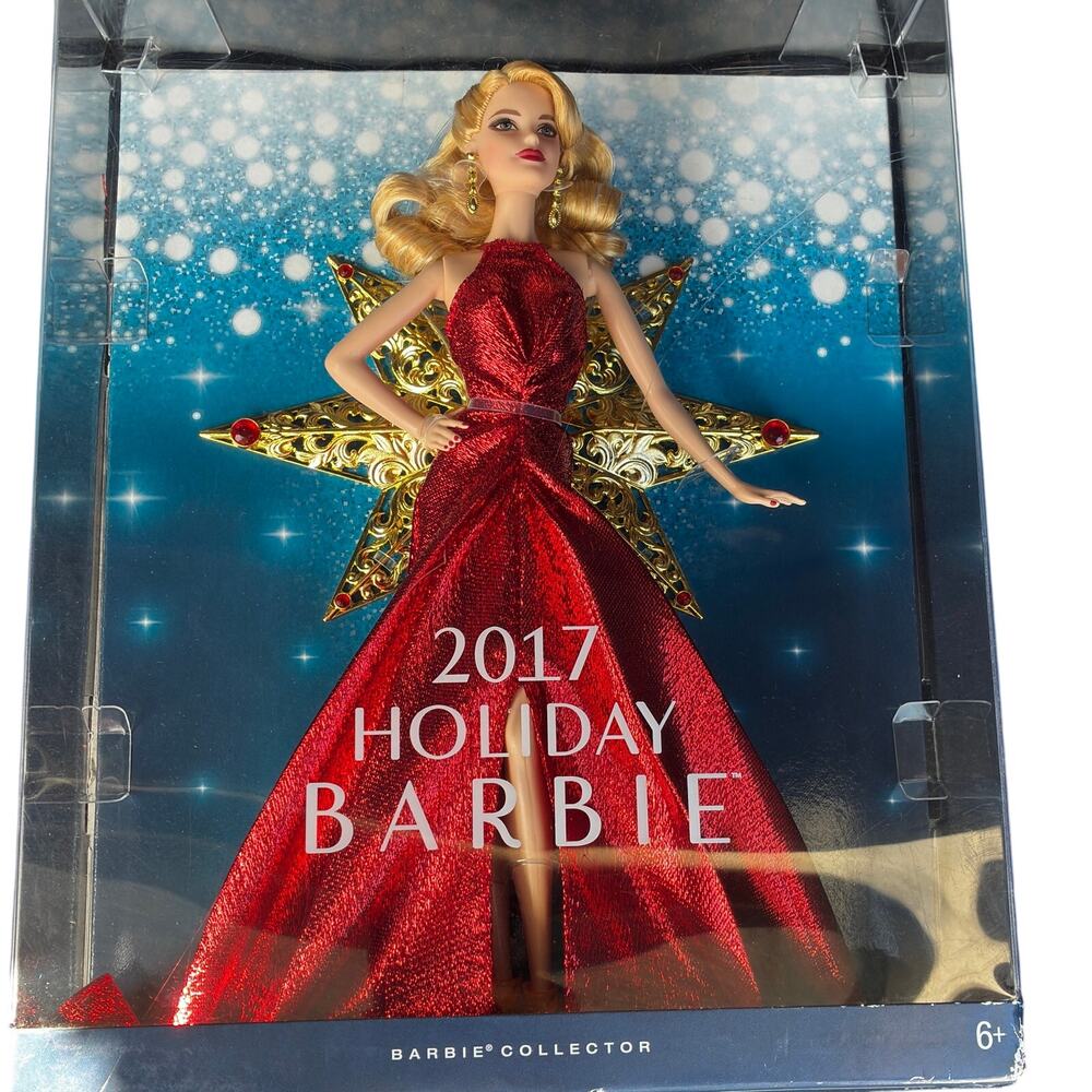 2017 Holiday Barbie Doll - Blonde Hair Red Metallic Gown - New In Box